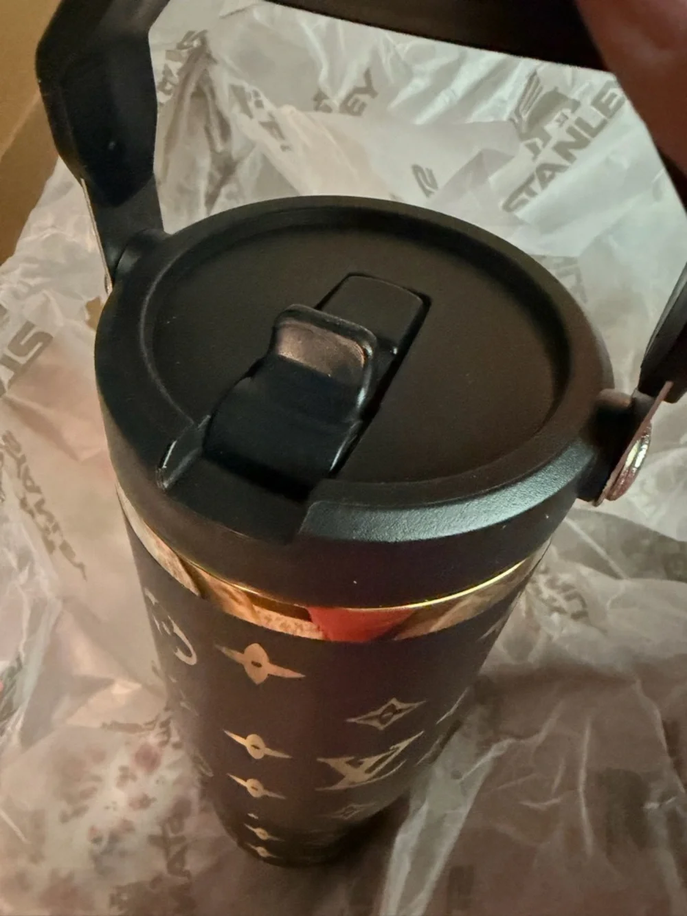 New!  Stanley Black and Gold Monogram Travel Tumbler - Picture 2 of 2